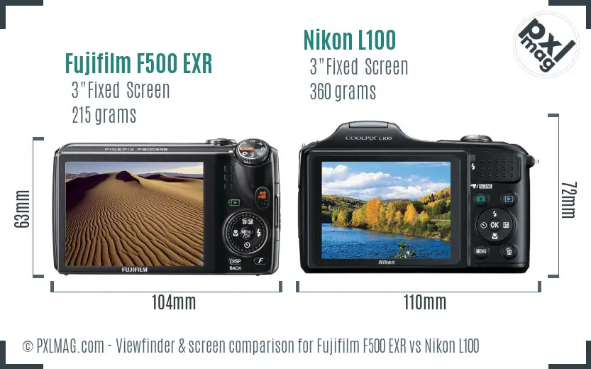 Fujifilm F500 EXR vs Nikon L100 Screen and Viewfinder comparison