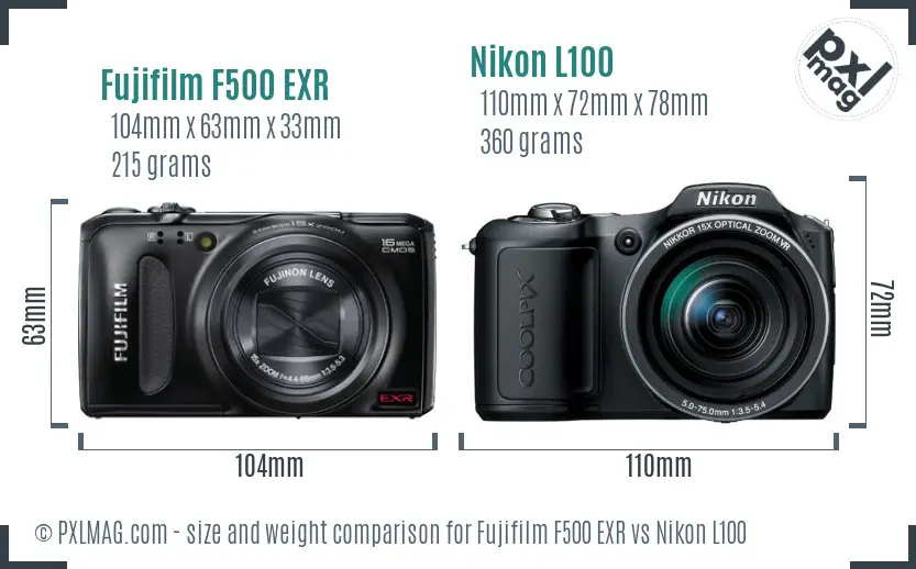 Fujifilm F500 EXR vs Nikon L100 size comparison