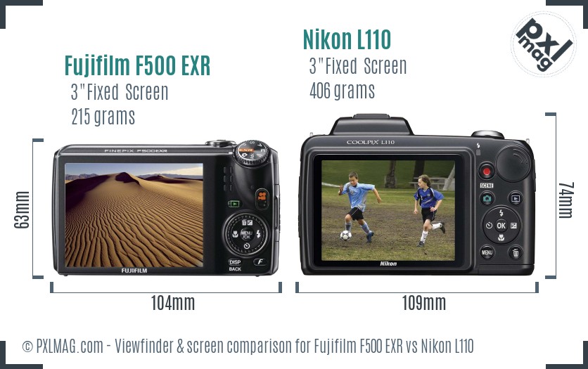 Fujifilm F500 EXR vs Nikon L110 Screen and Viewfinder comparison