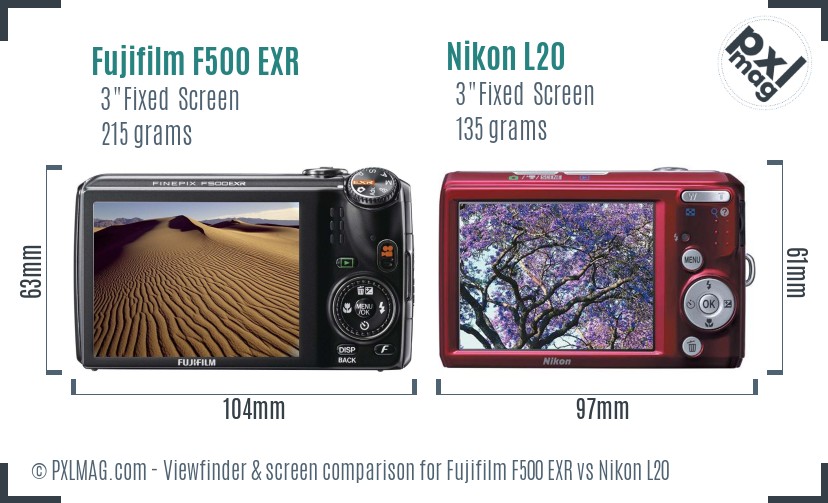 Fujifilm F500 EXR vs Nikon L20 Screen and Viewfinder comparison