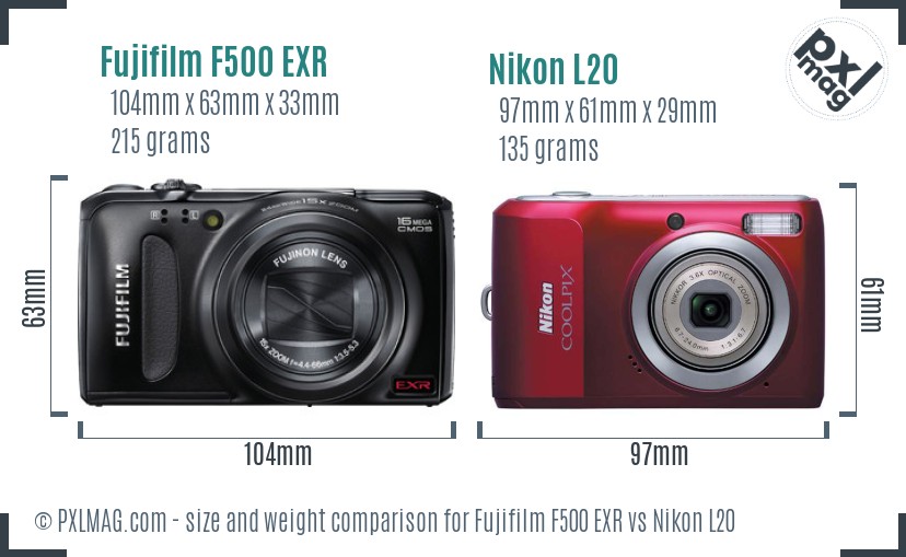 Fujifilm F500 EXR vs Nikon L20 size comparison