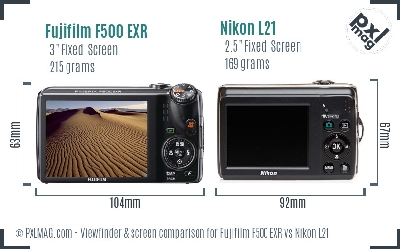 Fujifilm F500 EXR vs Nikon L21 Screen and Viewfinder comparison