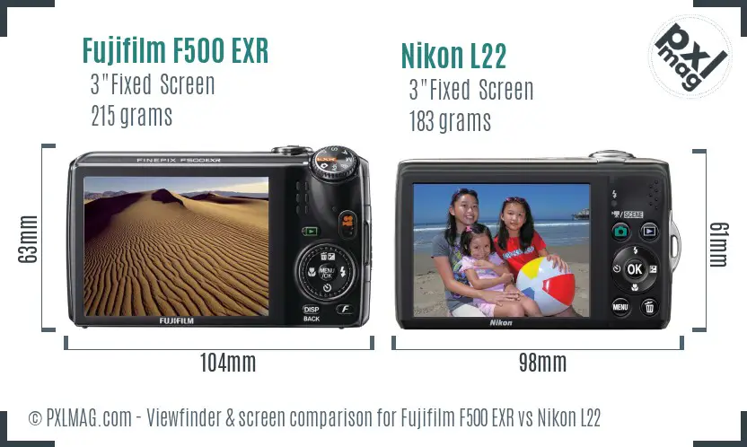 Fujifilm F500 EXR vs Nikon L22 Screen and Viewfinder comparison