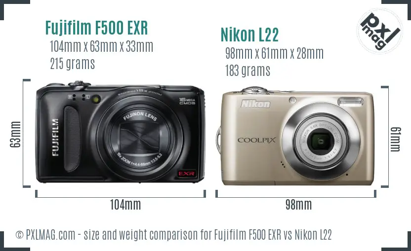 Fujifilm F500 EXR vs Nikon L22 size comparison