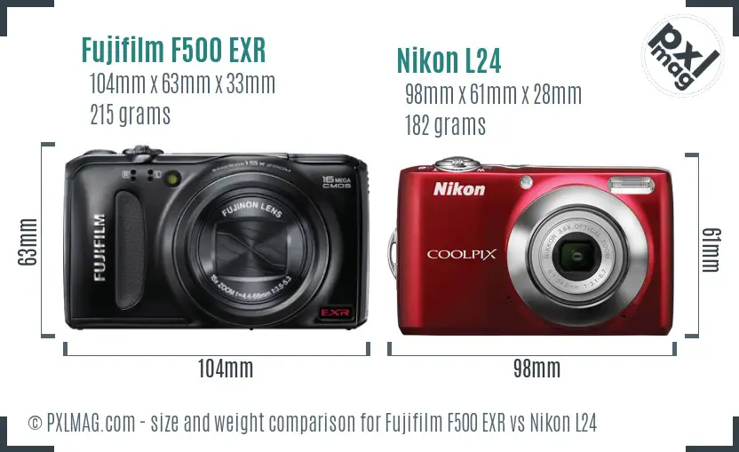 Fujifilm F500 EXR vs Nikon L24 size comparison
