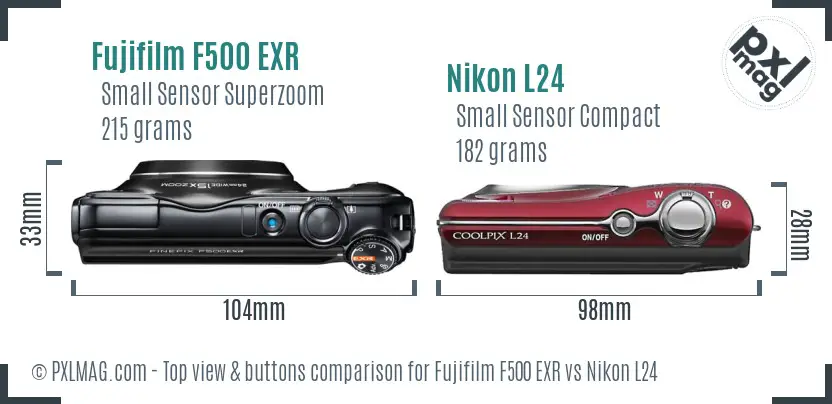 Fujifilm F500 EXR vs Nikon L24 top view buttons comparison