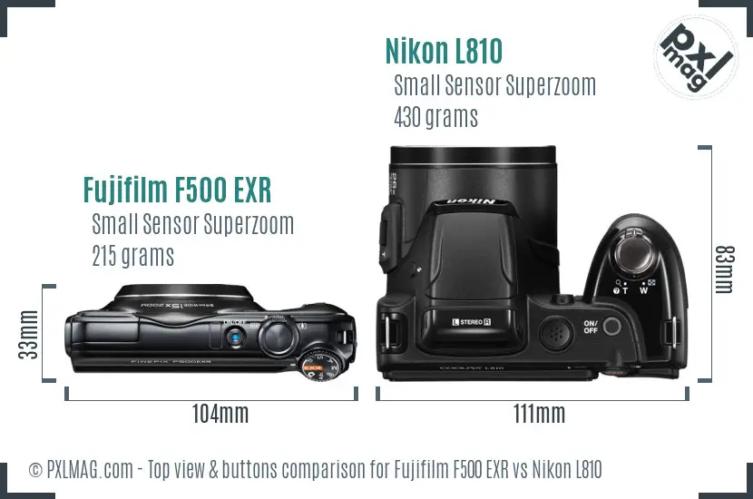 Fujifilm F500 EXR vs Nikon L810 top view buttons comparison