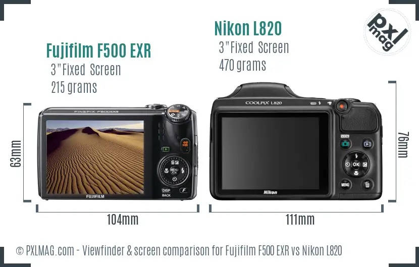 Fujifilm F500 EXR vs Nikon L820 Screen and Viewfinder comparison