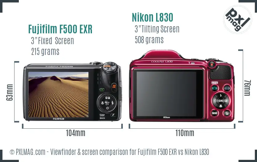 Fujifilm F500 EXR vs Nikon L830 Screen and Viewfinder comparison