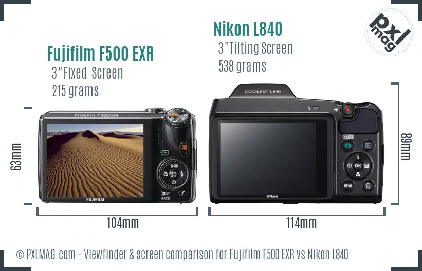 Fujifilm F500 EXR vs Nikon L840 Screen and Viewfinder comparison