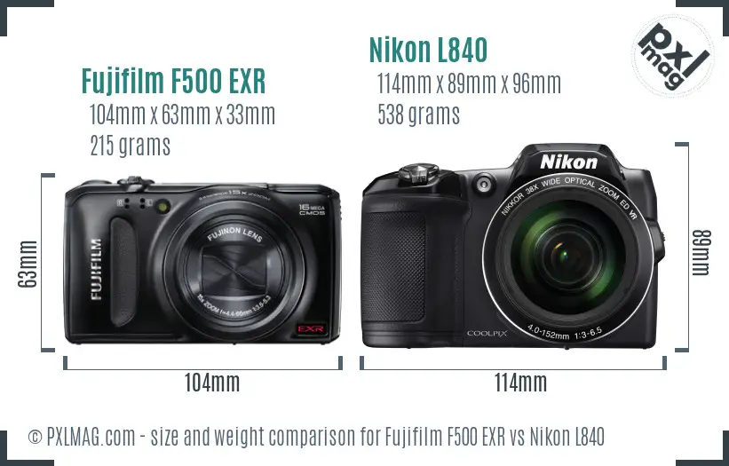 Fujifilm F500 EXR vs Nikon L840 size comparison