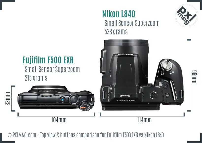 Fujifilm F500 EXR vs Nikon L840 top view buttons comparison