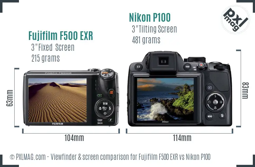 Fujifilm F500 EXR vs Nikon P100 Screen and Viewfinder comparison