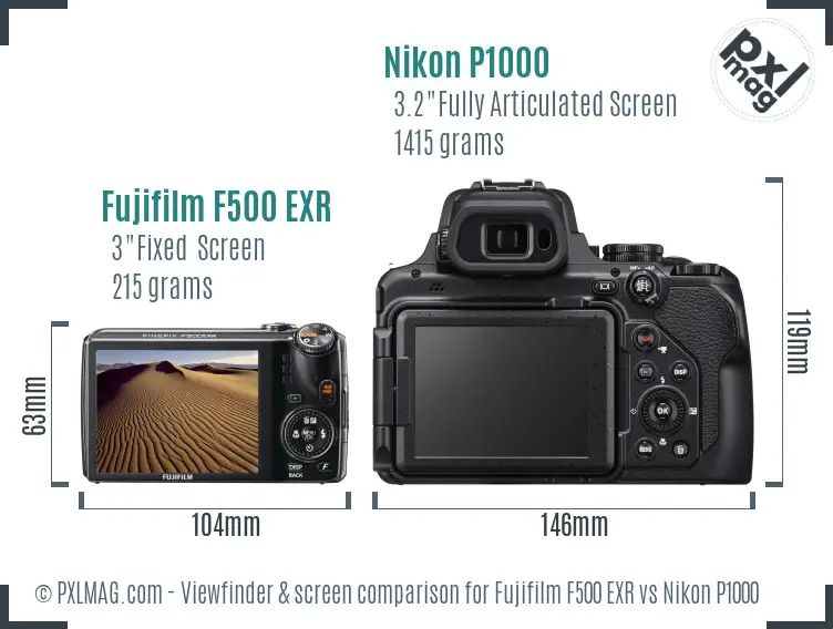 Fujifilm F500 EXR vs Nikon P1000 Screen and Viewfinder comparison Fujifilm F500 EXR vs Nikon P1000 Screen and Viewfinder comparison