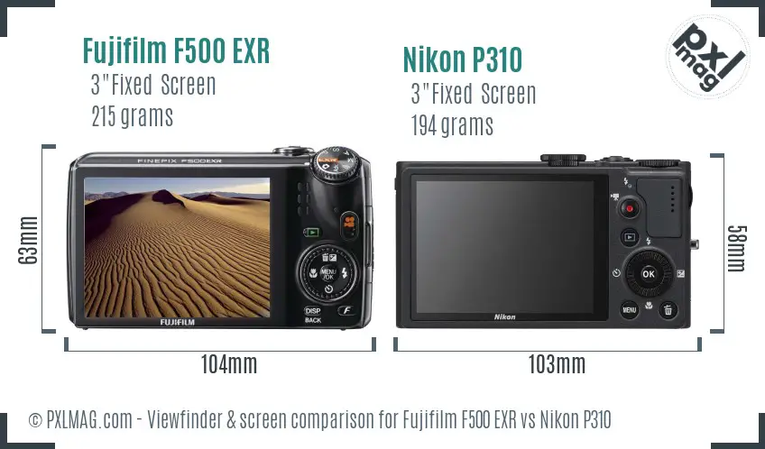 Fujifilm F500 EXR vs Nikon P310 Screen and Viewfinder comparison