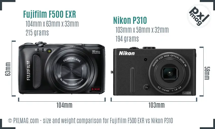 Fujifilm F500 EXR vs Nikon P310 size comparison