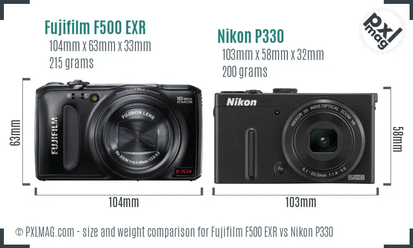 Fujifilm F500 EXR vs Nikon P330 size comparison Fujifilm F500 EXR vs Nikon P330 size comparison