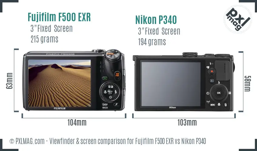 Fujifilm F500 EXR vs Nikon P340 Screen and Viewfinder comparison