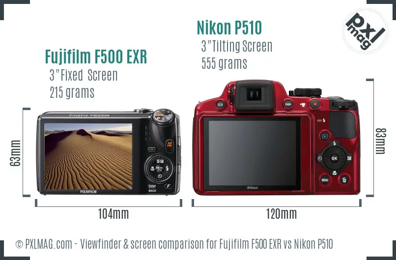 Fujifilm F500 EXR vs Nikon P510 Screen and Viewfinder comparison