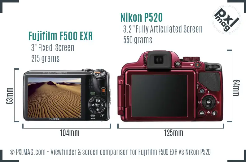 Fujifilm F500 EXR vs Nikon P520 Screen and Viewfinder comparison