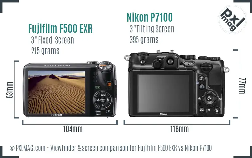 Fujifilm F500 EXR vs Nikon P7100 Screen and Viewfinder comparison
