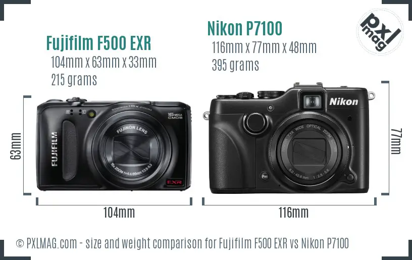 Fujifilm F500 EXR vs Nikon P7100 size comparison