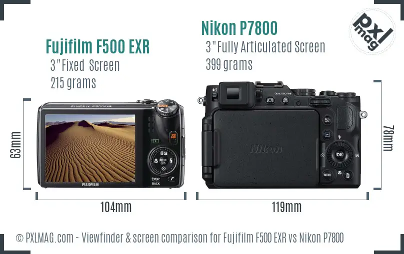 Fujifilm F500 EXR vs Nikon P7800 Screen and Viewfinder comparison