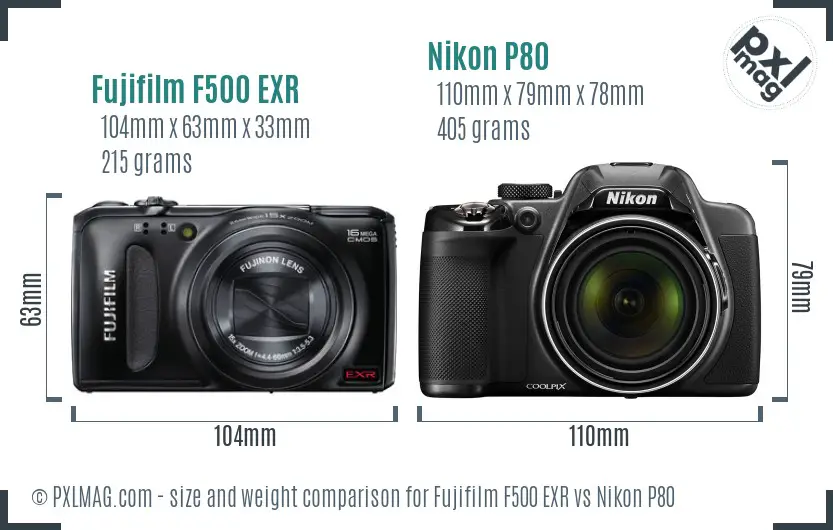 Fujifilm F500 EXR vs Nikon P80 size comparison Fujifilm F500 EXR vs Nikon P80 size comparison