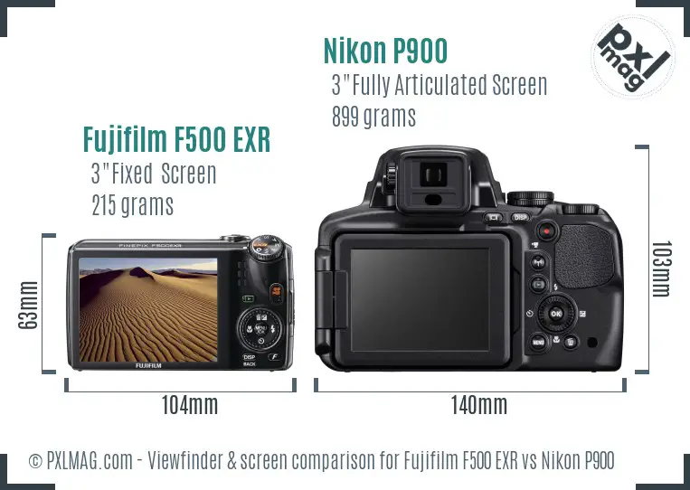 Fujifilm F500 EXR vs Nikon P900 Screen and Viewfinder comparison