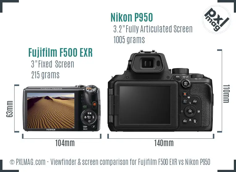 Fujifilm F500 EXR vs Nikon P950 Screen and Viewfinder comparison