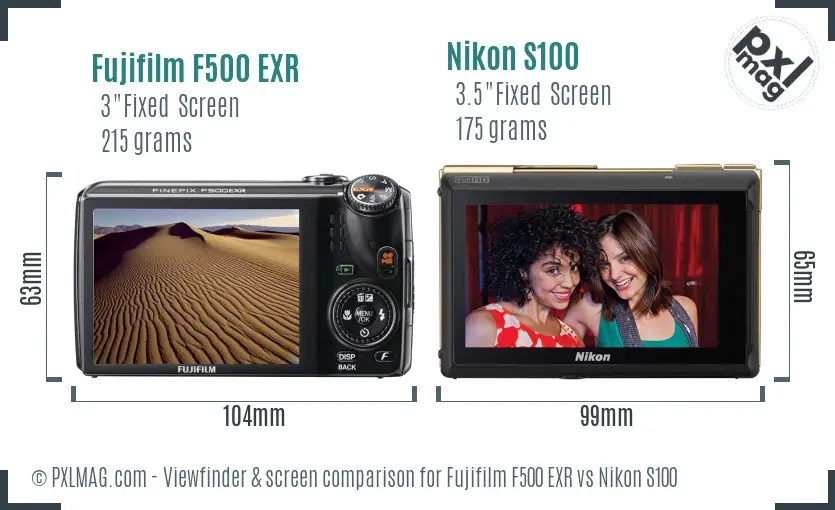 Fujifilm F500 EXR vs Nikon S100 Screen and Viewfinder comparison