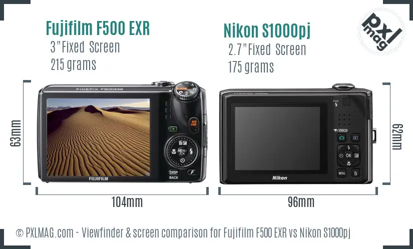 Fujifilm F500 EXR vs Nikon S1000pj Screen and Viewfinder comparison