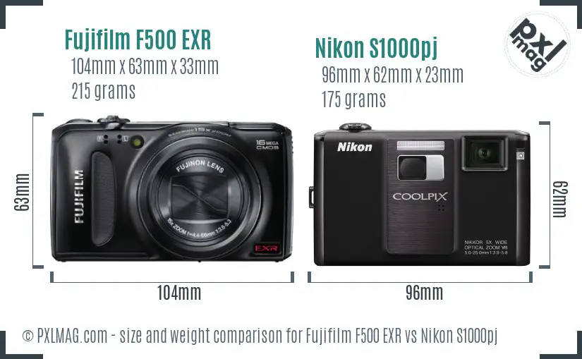 Fujifilm F500 EXR vs Nikon S1000pj size comparison