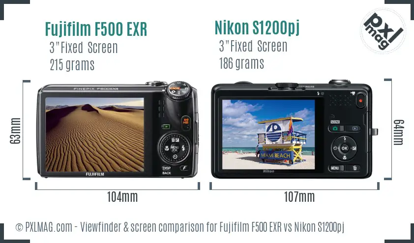 Fujifilm F500 EXR vs Nikon S1200pj Screen and Viewfinder comparison