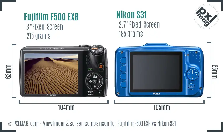 Fujifilm F500 EXR vs Nikon S31 Screen and Viewfinder comparison