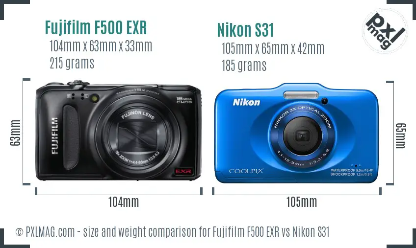 Fujifilm F500 EXR vs Nikon S31 size comparison