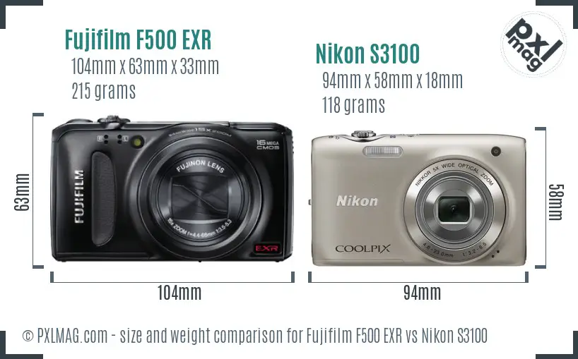 Fujifilm F500 EXR vs Nikon S3100 size comparison Fujifilm F500 EXR vs Nikon S3100 size comparison