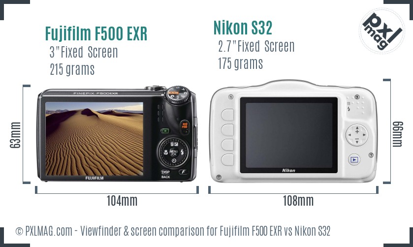 Fujifilm F500 EXR vs Nikon S32 Screen and Viewfinder comparison