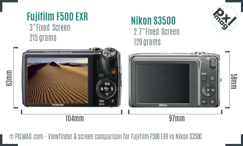 Fujifilm F500 EXR vs Nikon S3500 Screen and Viewfinder comparison