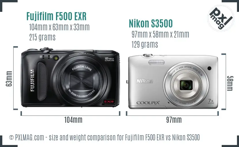 Fujifilm F500 EXR vs Nikon S3500 size comparison