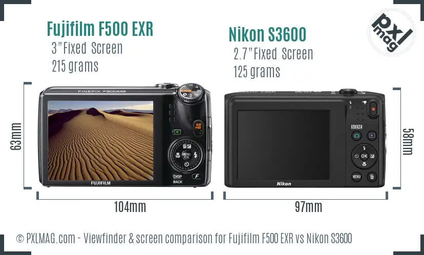 Fujifilm F500 EXR vs Nikon S3600 Screen and Viewfinder comparison