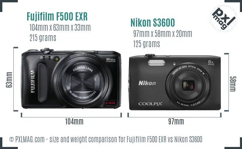 Fujifilm F500 EXR vs Nikon S3600 size comparison