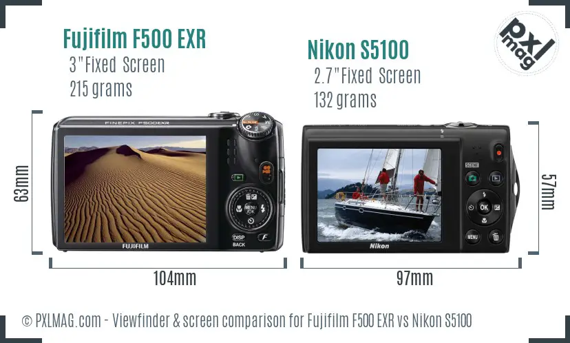 Fujifilm F500 EXR vs Nikon S5100 Screen and Viewfinder comparison