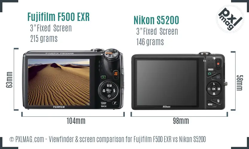 Fujifilm F500 EXR vs Nikon S5200 Screen and Viewfinder comparison