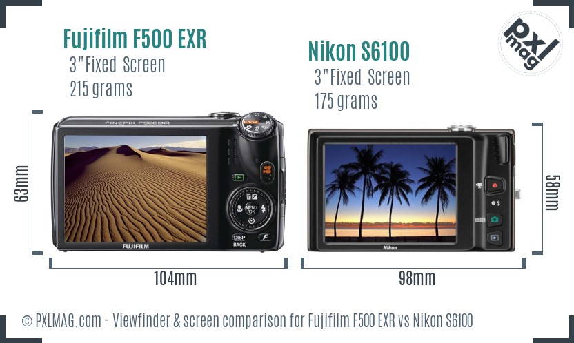 Fujifilm F500 EXR vs Nikon S6100 Screen and Viewfinder comparison
