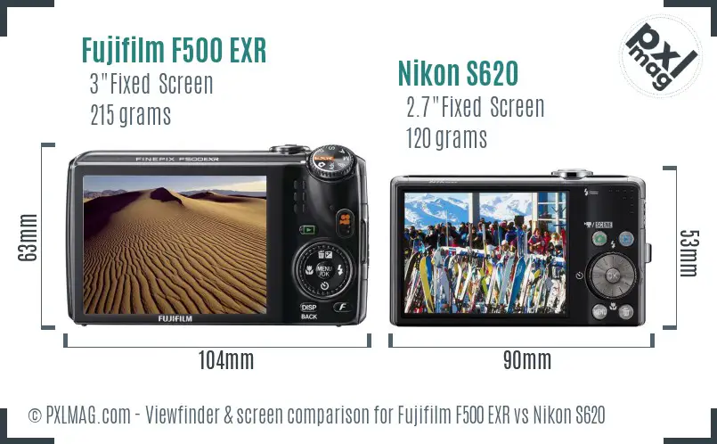 Fujifilm F500 EXR vs Nikon S620 Screen and Viewfinder comparison