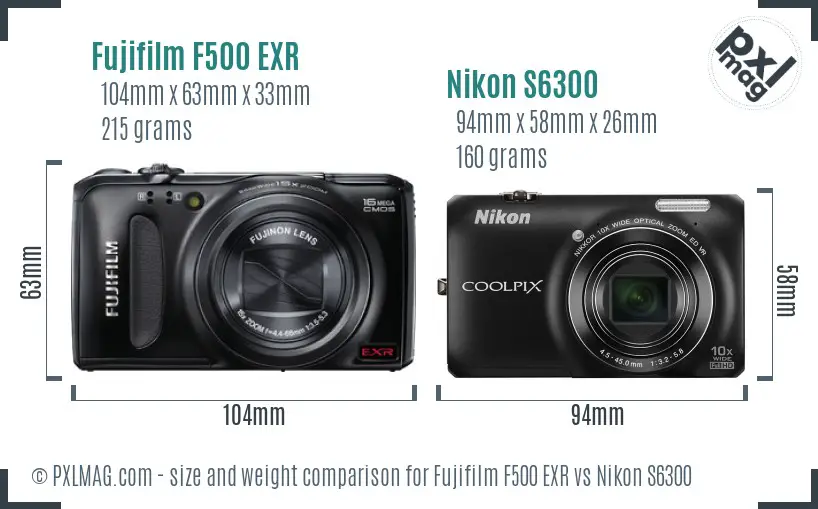 Fujifilm F500 EXR vs Nikon S6300 size comparison