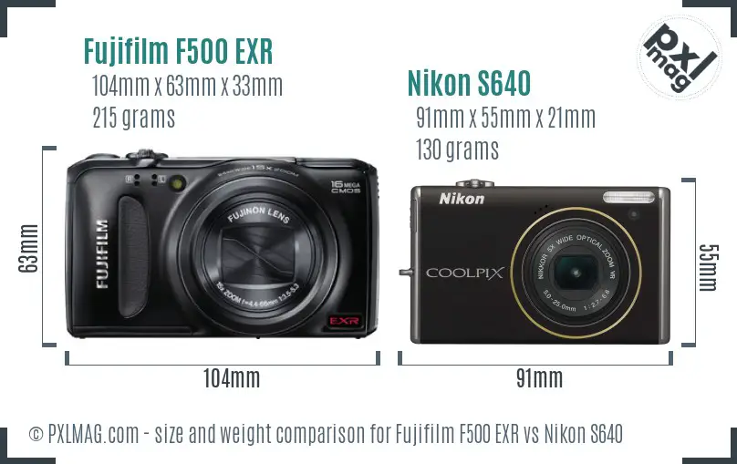 Fujifilm F500 EXR vs Nikon S640 size comparison