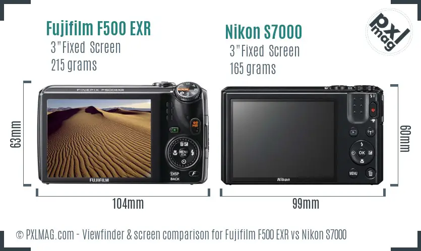 Fujifilm F500 EXR vs Nikon S7000 Screen and Viewfinder comparison