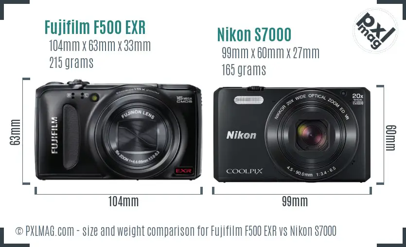 Fujifilm F500 EXR vs Nikon S7000 size comparison